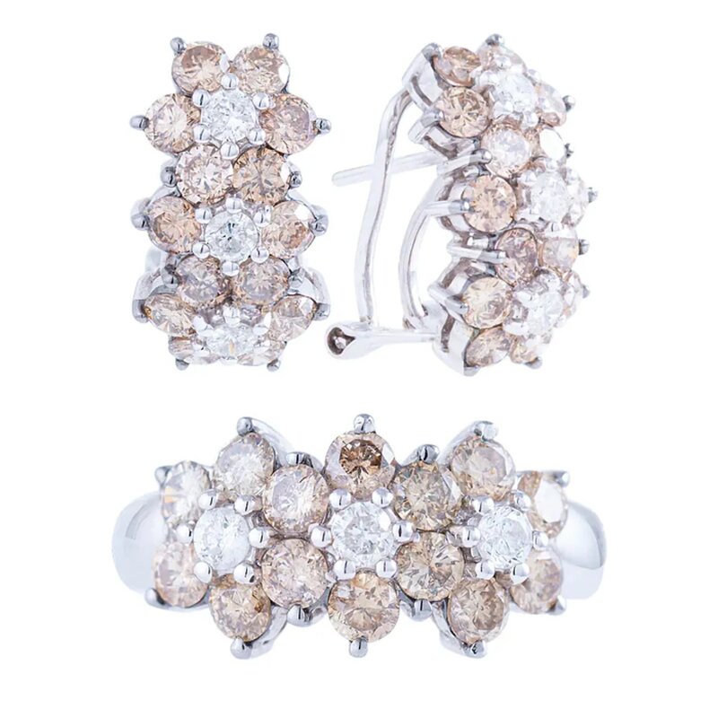 Set De Anillo y Aretes Garden En Oro Blanco 14K