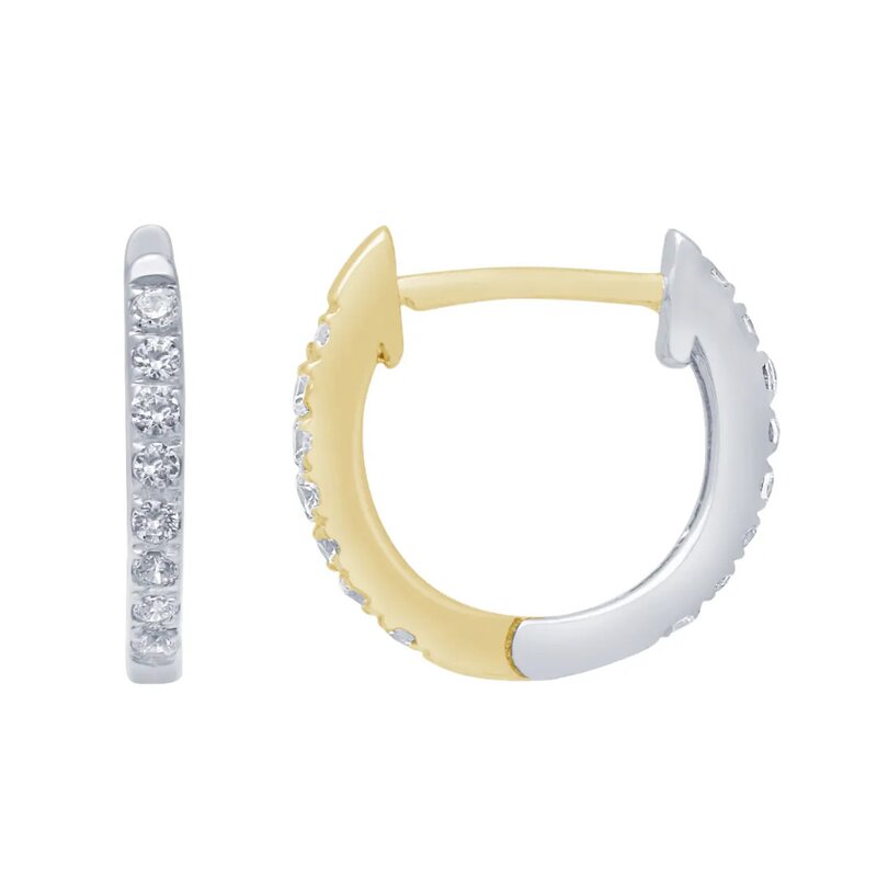 Aretes Huggies Oro Combinado 14k Con Diamantes