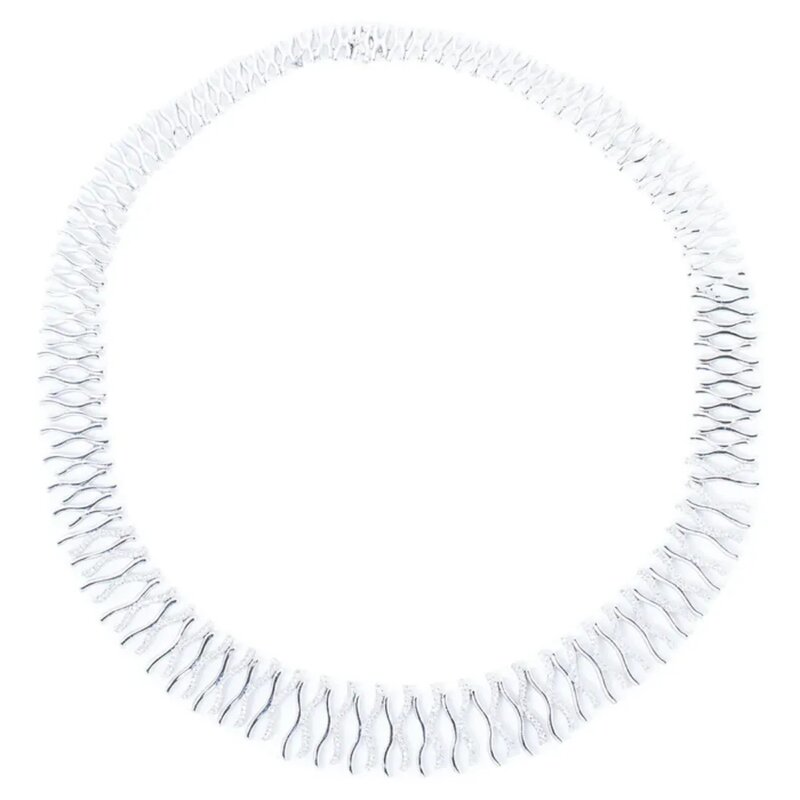 Gargantilla Wave En Oro Blanco 14K Con Diamantes