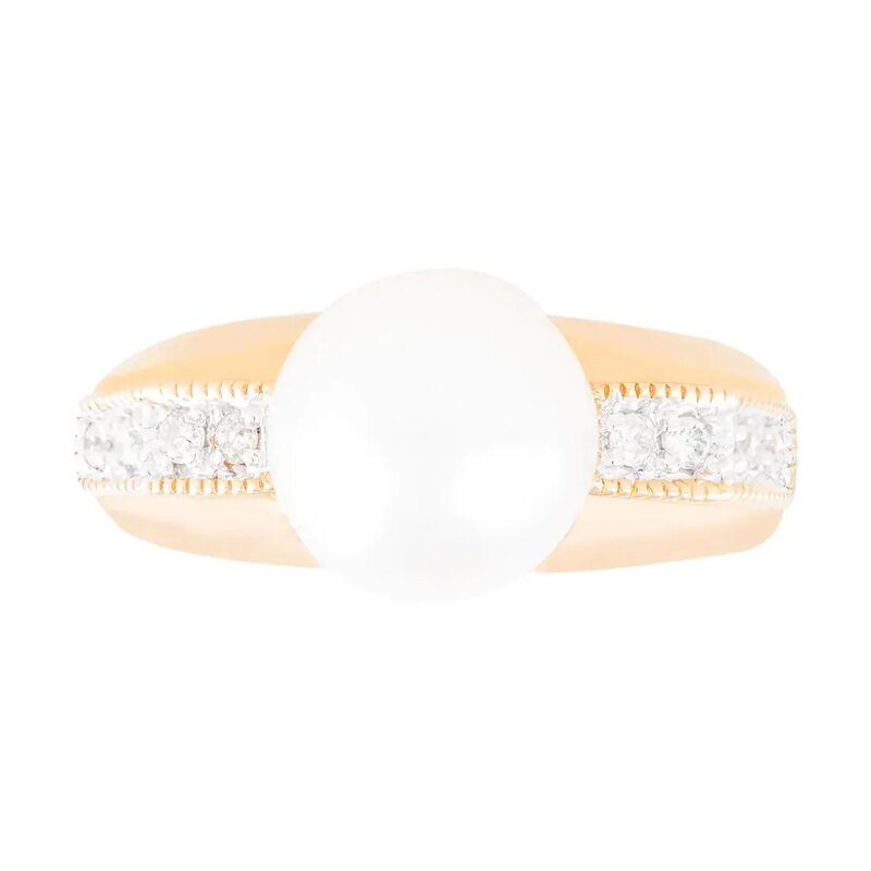 Set Anillo Y Aretes De Oro 14k Con Perlas Naturales Y Diaman