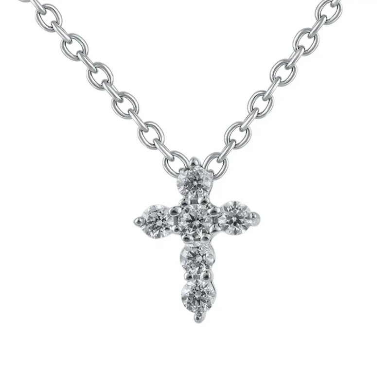 Gargantilla Oro Blanco 14k Cruz con Diamantes