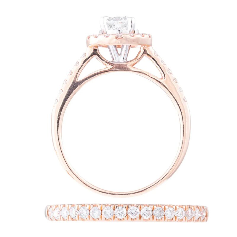 Anillo De Compromiso Estilo Halo En Oro Rosa 14k Con Diamant