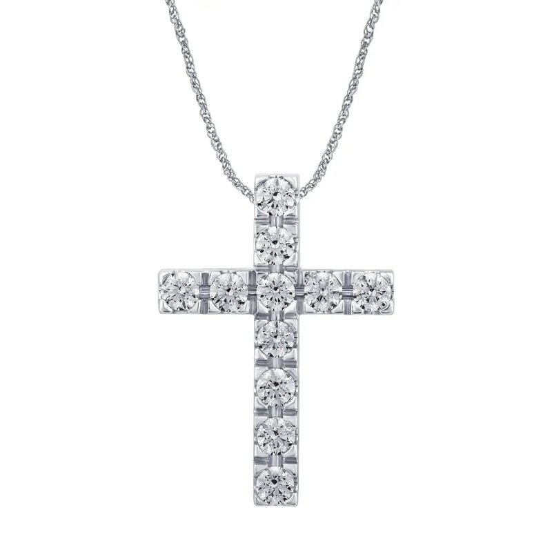 Gargantilla Oro Blanco 14k Cruz con Diamantes