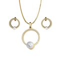 Set cadena y aretes oro amarillo 14k con Perlas y Diamantes