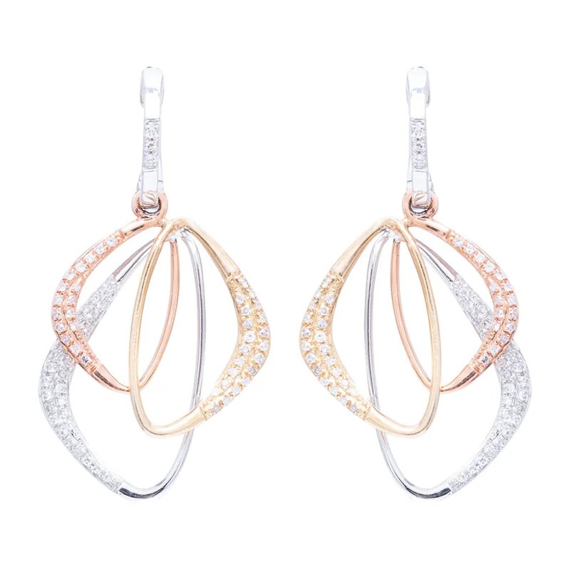 Aretes Abstract De Oro Blanco Amarillo Y Rosa 14k