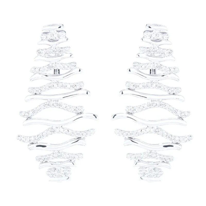 Aretes Wave En Oro Blanco 14k Con Diamantes