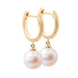 Aretes Oro Amarillo 14k con Diamantes y Perla