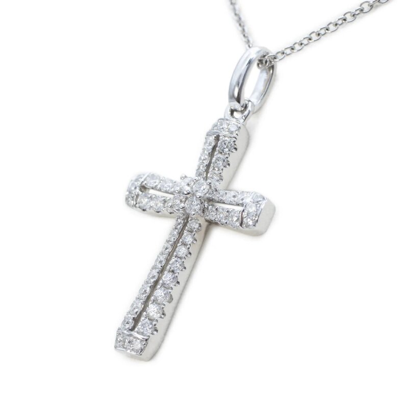 Gargantilla Oro Blanco 14K Cruz con Diamantes