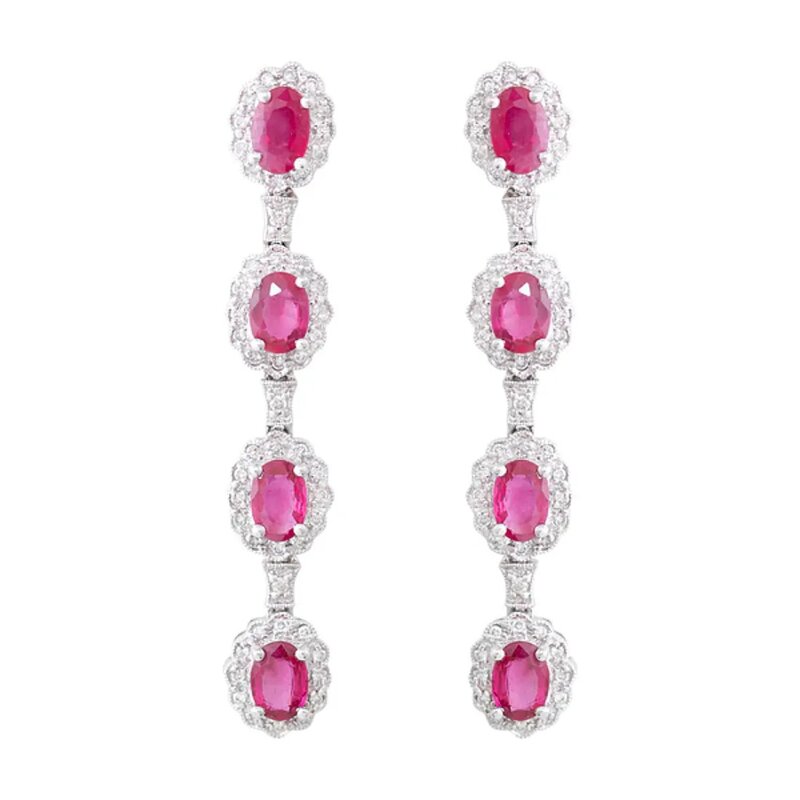 Aretes Con Rubíes Oro Blanco 14k