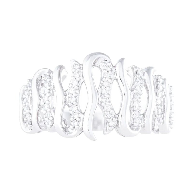Anillo Wave En Oro Blanco 14k Con Diamantes #7