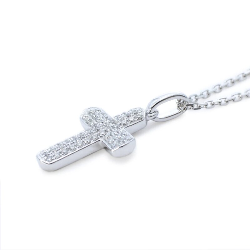 Gargantilla Oro Blanco 14K Cruz con Diamantes