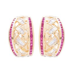 Aretes Tejidos En Oro 14k Con Diamantes Y Rubíes