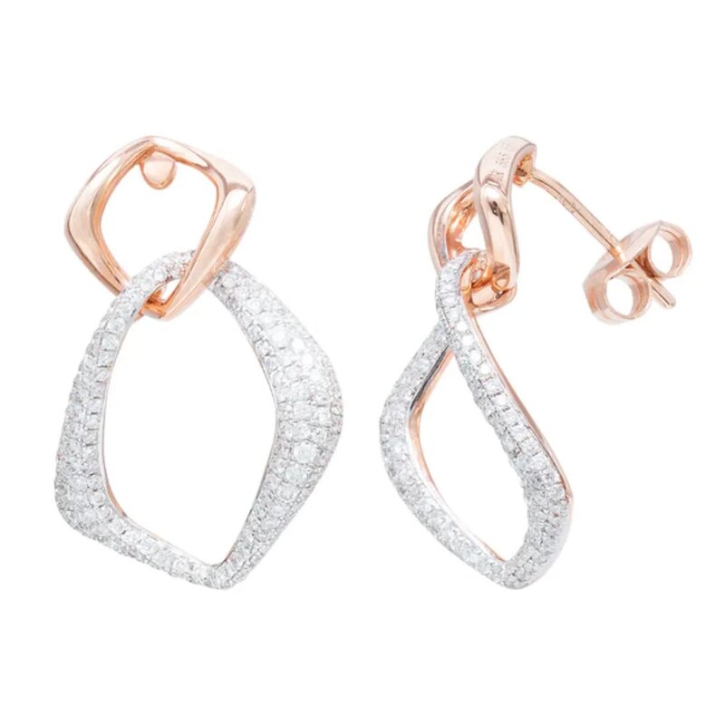 Aretes Combinación Oro Blanco Y Rosa Con Diamantes