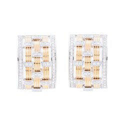 Aretes Tejidos En Oro Blanco Y Amarillo 14k