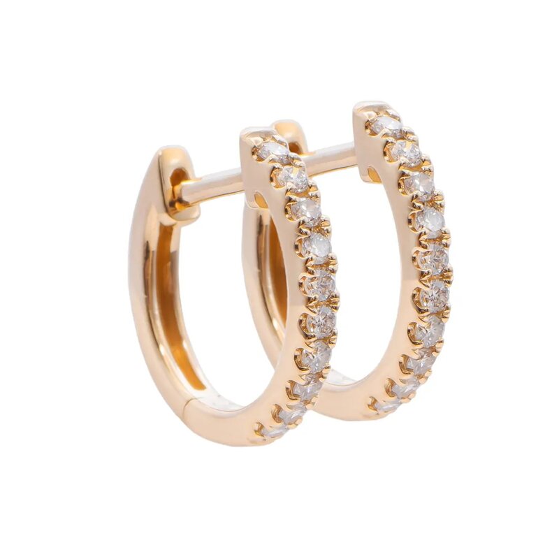 Aretes Oro Amarillo 14k Estilo Huggies con Diamantes