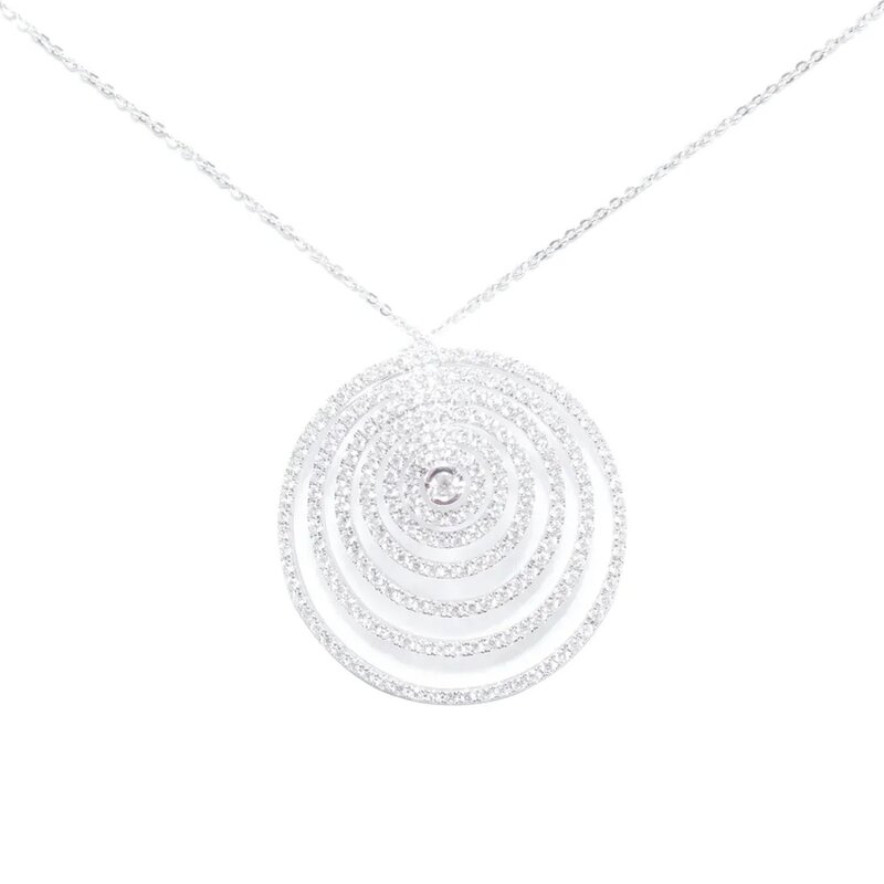 Gargantilla Oro Blanco Con Dije Circular Múltiple