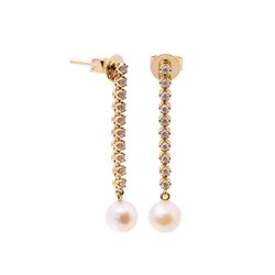 Aretes Oro Amarillo 14k con Diamantes y Perla