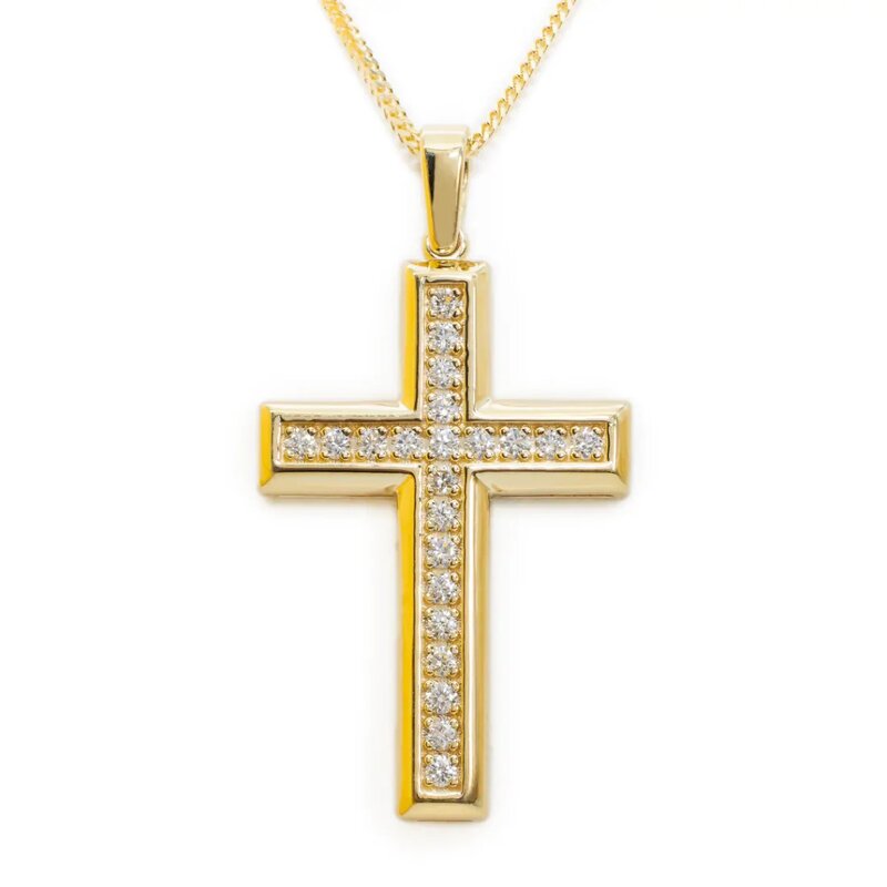 Gargantilla Oro Amarillo 14K Cruz con Diamantes