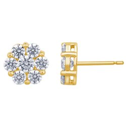Aretes Oro Amarillo 14k Estilo Flor con Diamantes