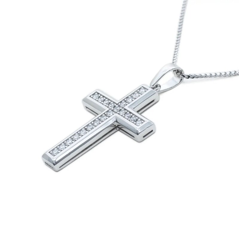 Gargantilla Oro Blanco 14K Cruz con Diamantes