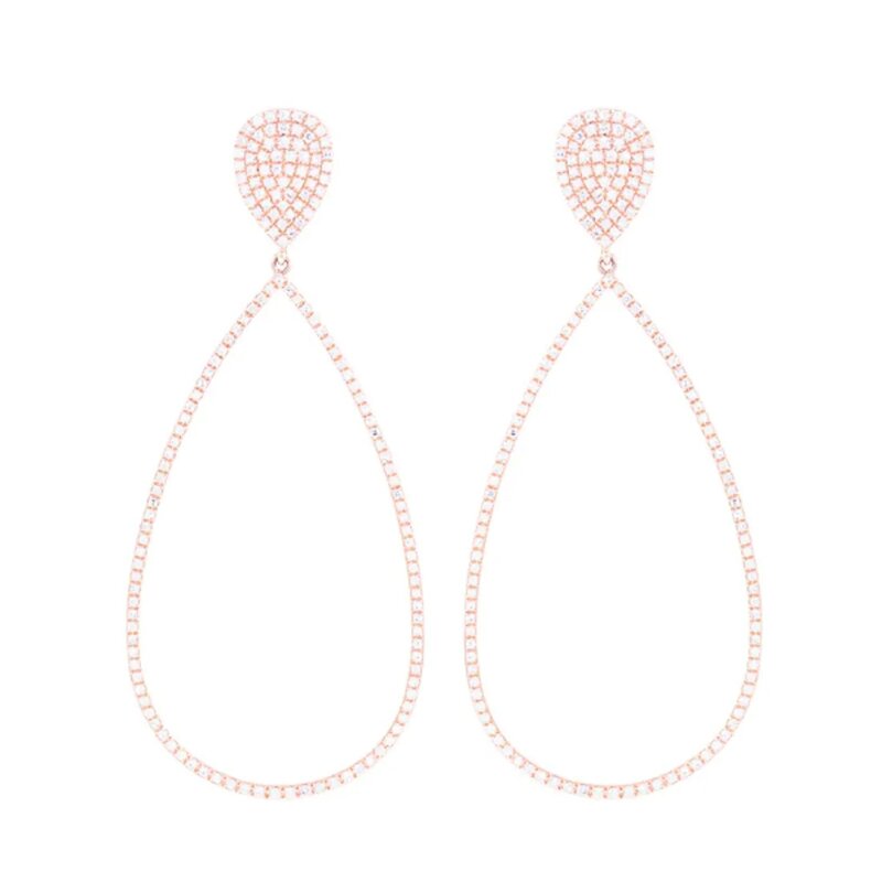 Aretes Drop En Oro Rosa 14k Con Diamantes
