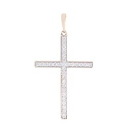 Dije De Cruz En Oro Amarillo 14k Con Diamantes