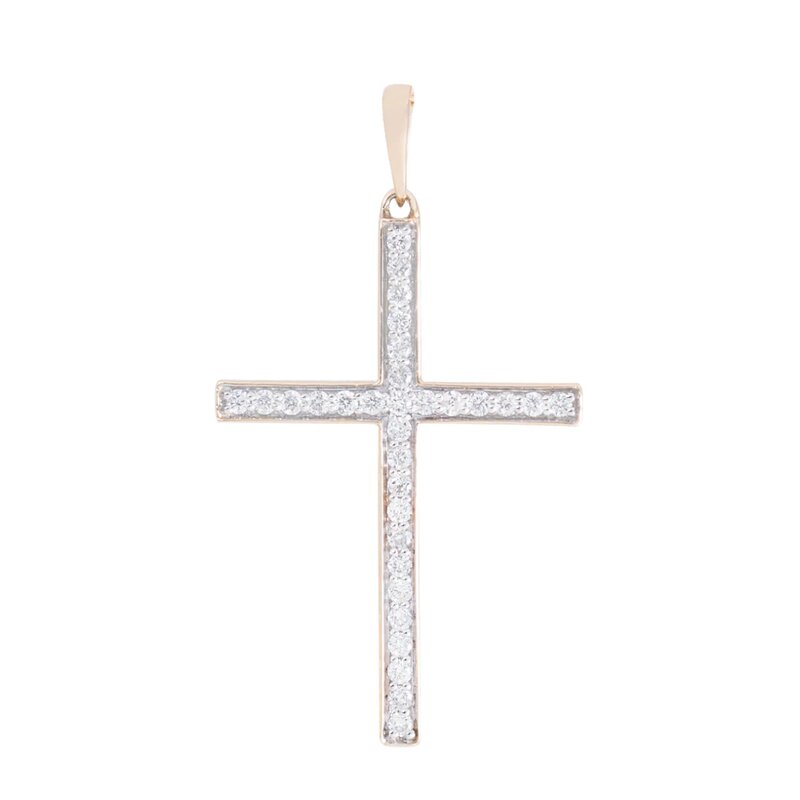 Dije De Cruz En Oro Amarillo 14k Con Diamantes