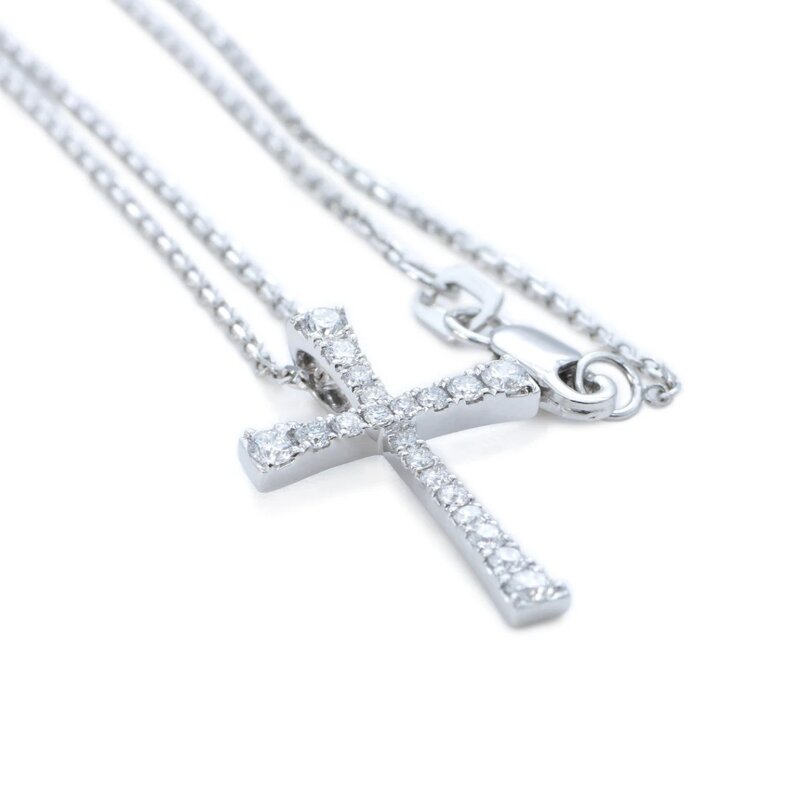 Gargantilla Oro Blanco 14K Cruz con Diamantes