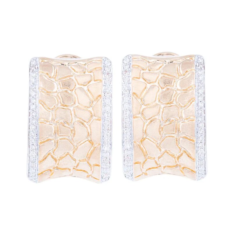 Aretes Cincelados En Oro 14k Con Diamantes