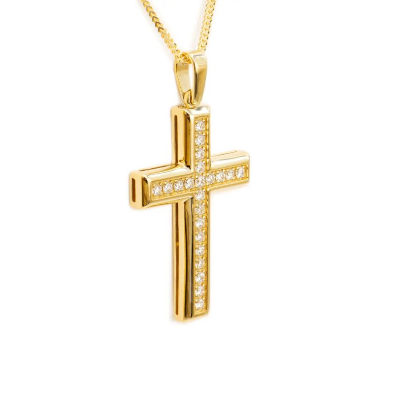 Gargantilla Oro Amarillo 14K Cruz con Diamantes
