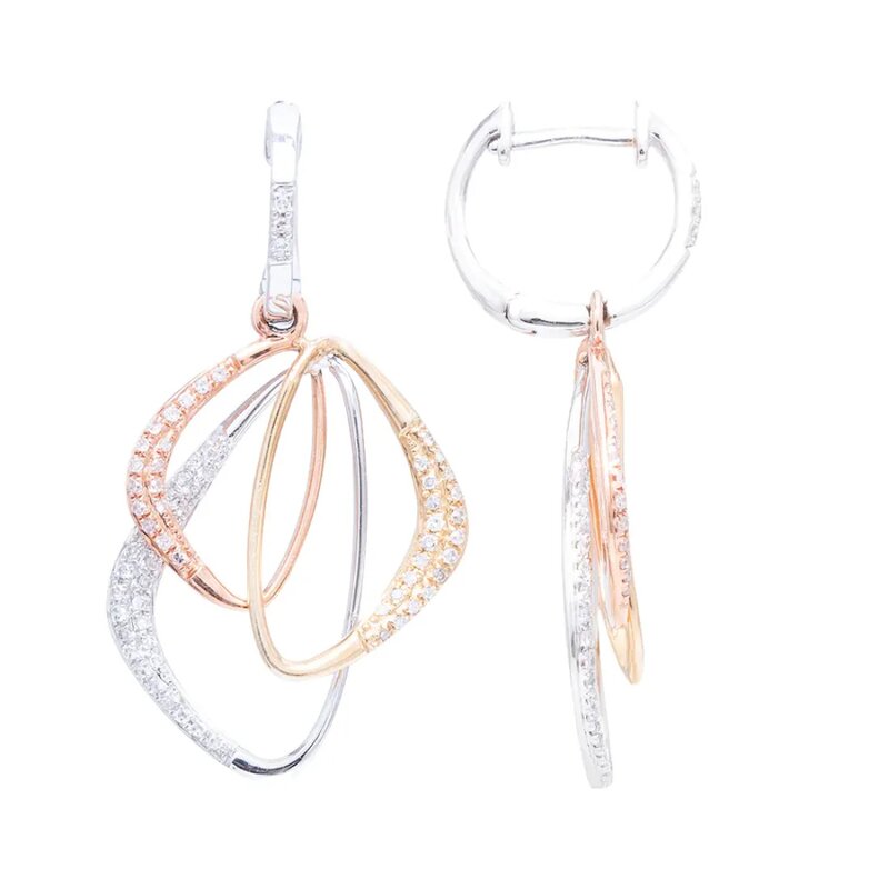 Aretes Abstract De Oro Blanco Amarillo Y Rosa 14k