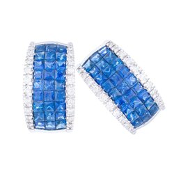 Aretes Con Zafiros Y Diamantes En Oro Blanco 18k