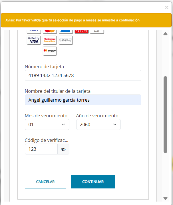 Paso 4 - Info tarjeta